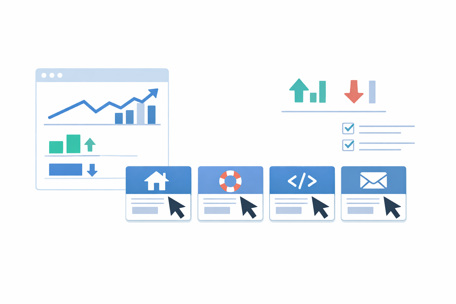 ホーム、help、API、contact を役割別に見直す Search Console 改善イメージ